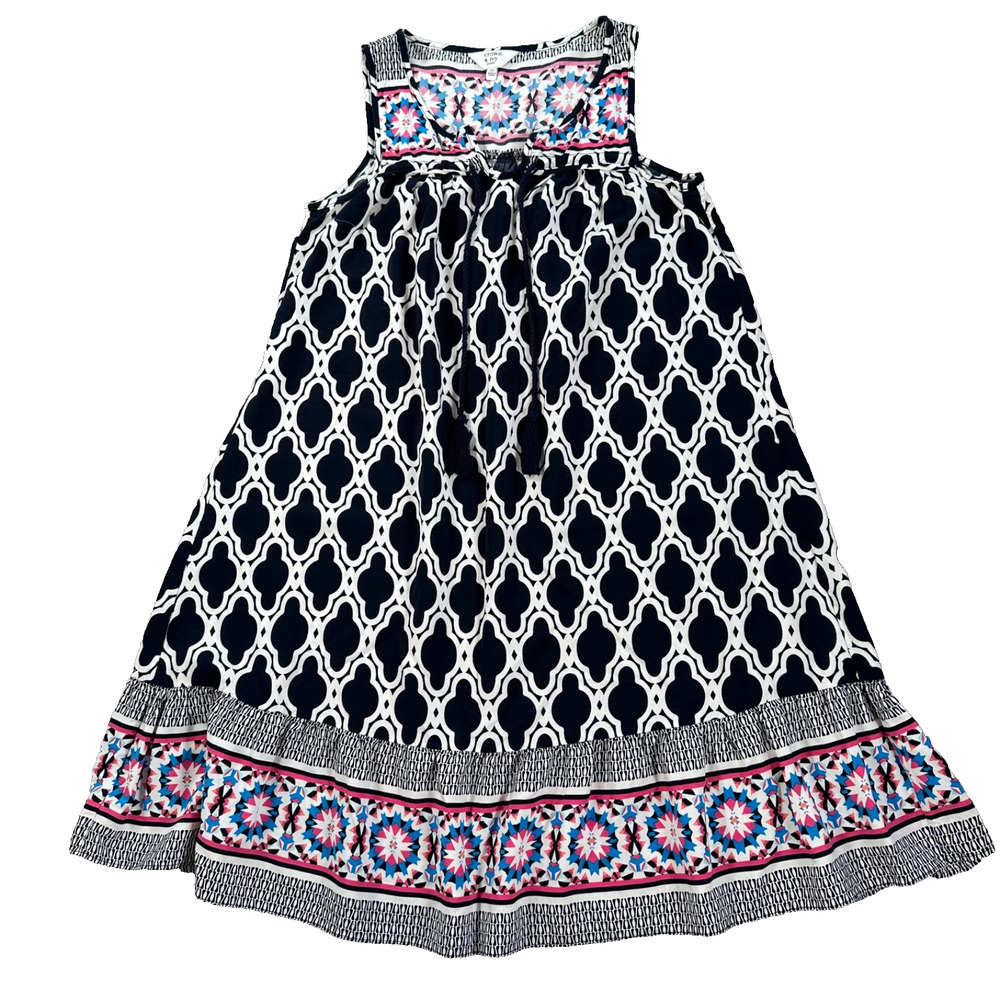 Crown & Ivy Sleeveless Sun Dress Women's Petite XS Navy Blue Tassel Flowy Shift